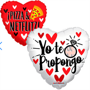 18" Heart "Yo te propongo, Pizza & Netflitz" Spanish Balloon - Dope Balloons